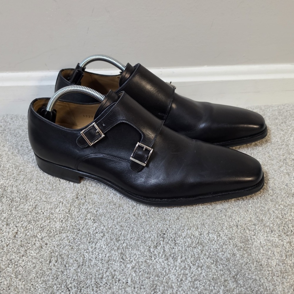 Men's MAGNANNI Art. 13274 Black Leather Double Monk Strap Shoes Size US‎ 10 M